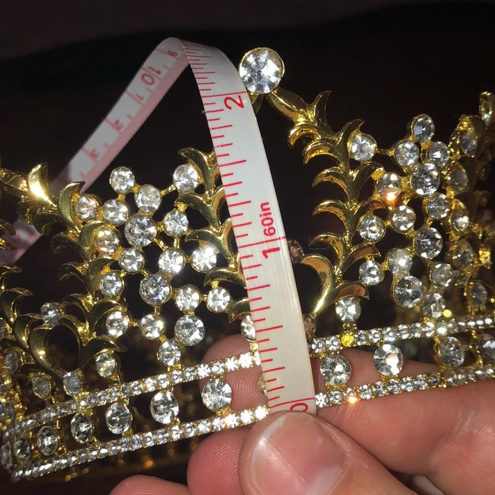 NWT5” width Golden Yellow Rhinestone Covered Crown w/built in hair hoops for pin - Picture 9 of 9